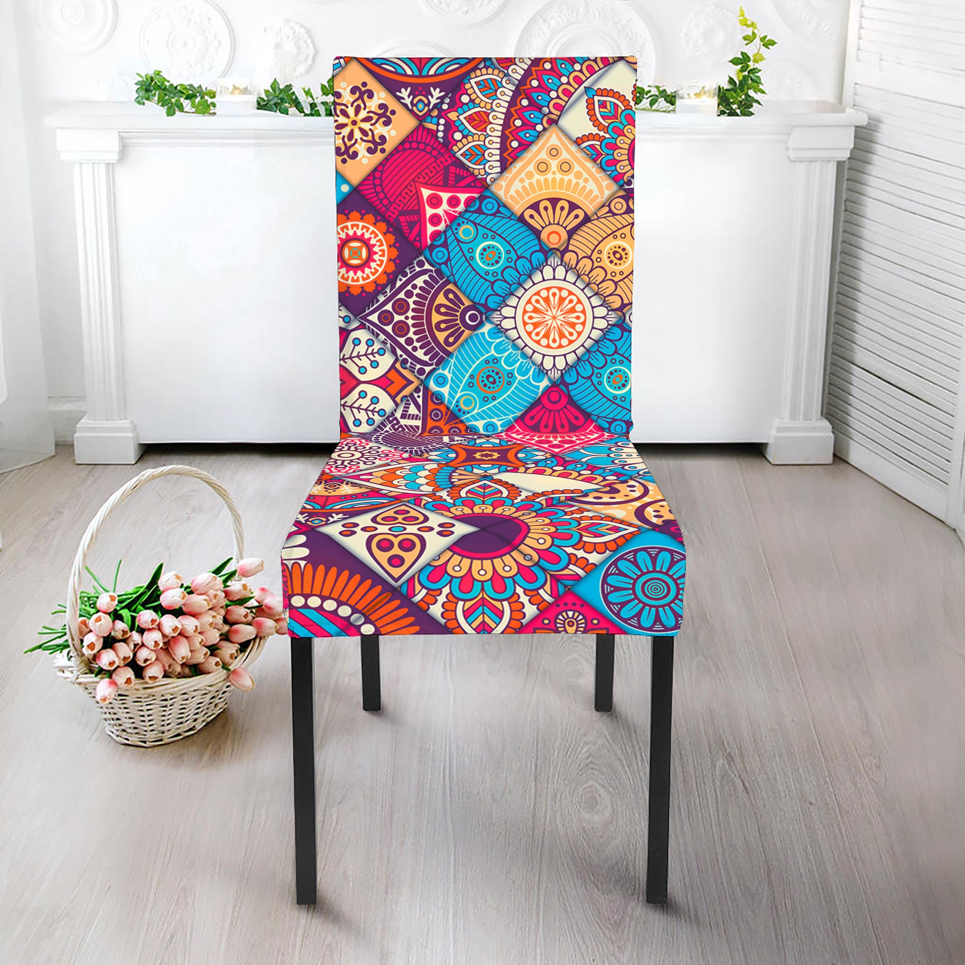 Ethnic Bohemian Mandala Pattern Print Dining Chair Slipcover