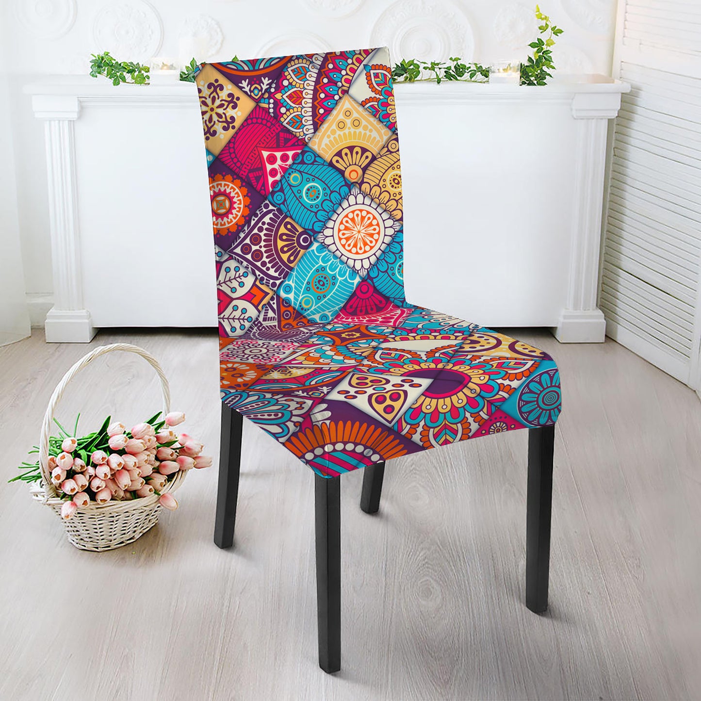 Ethnic Bohemian Mandala Pattern Print Dining Chair Slipcover