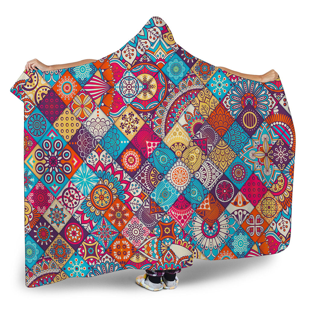 Ethnic Bohemian Mandala Pattern Print Hooded Blanket