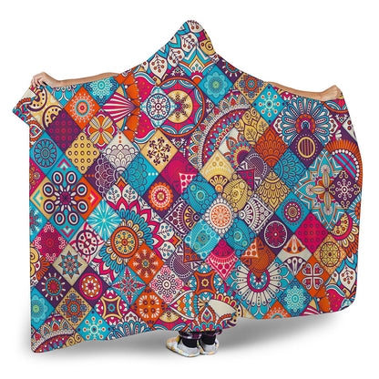 Ethnic Bohemian Mandala Pattern Print Hooded Blanket
