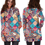 Ethnic Bohemian Mandala Pattern Print Hoodie Dress GearFrost