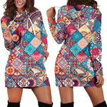 Ethnic Bohemian Mandala Pattern Print Hoodie Dress GearFrost