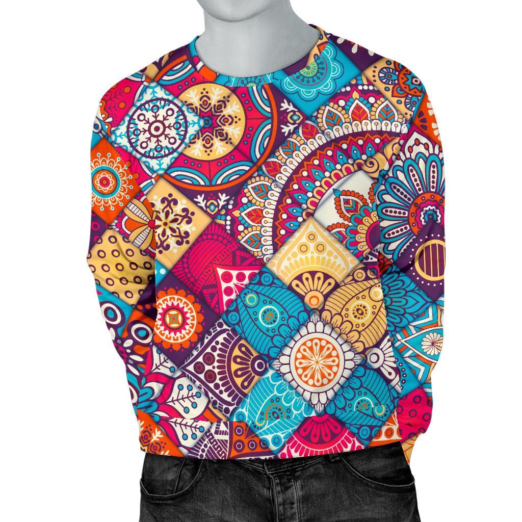 Ethnic Bohemian Mandala Pattern Print Men's Crewneck Sweatshirt GearFrost