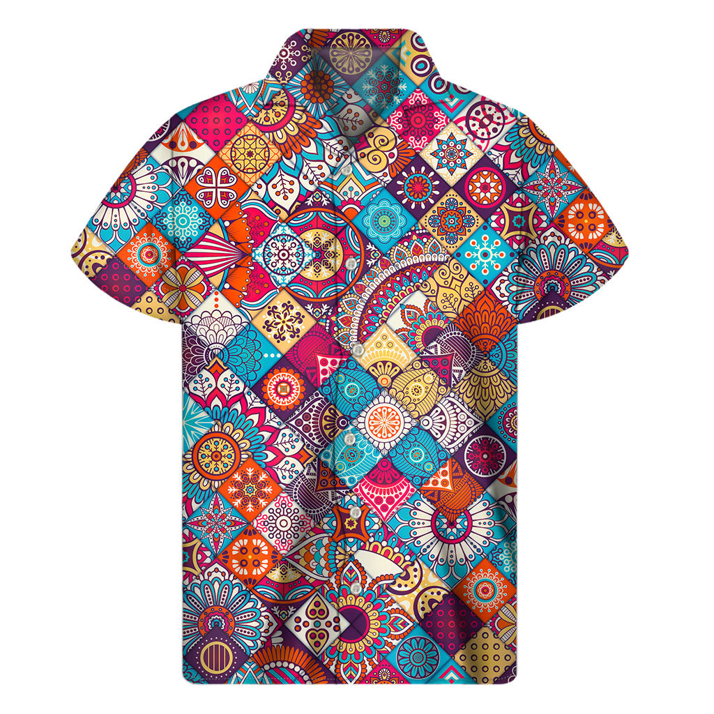 Ethnic Bohemian Mandala Pattern Print Men's Short Sleeve Shirt