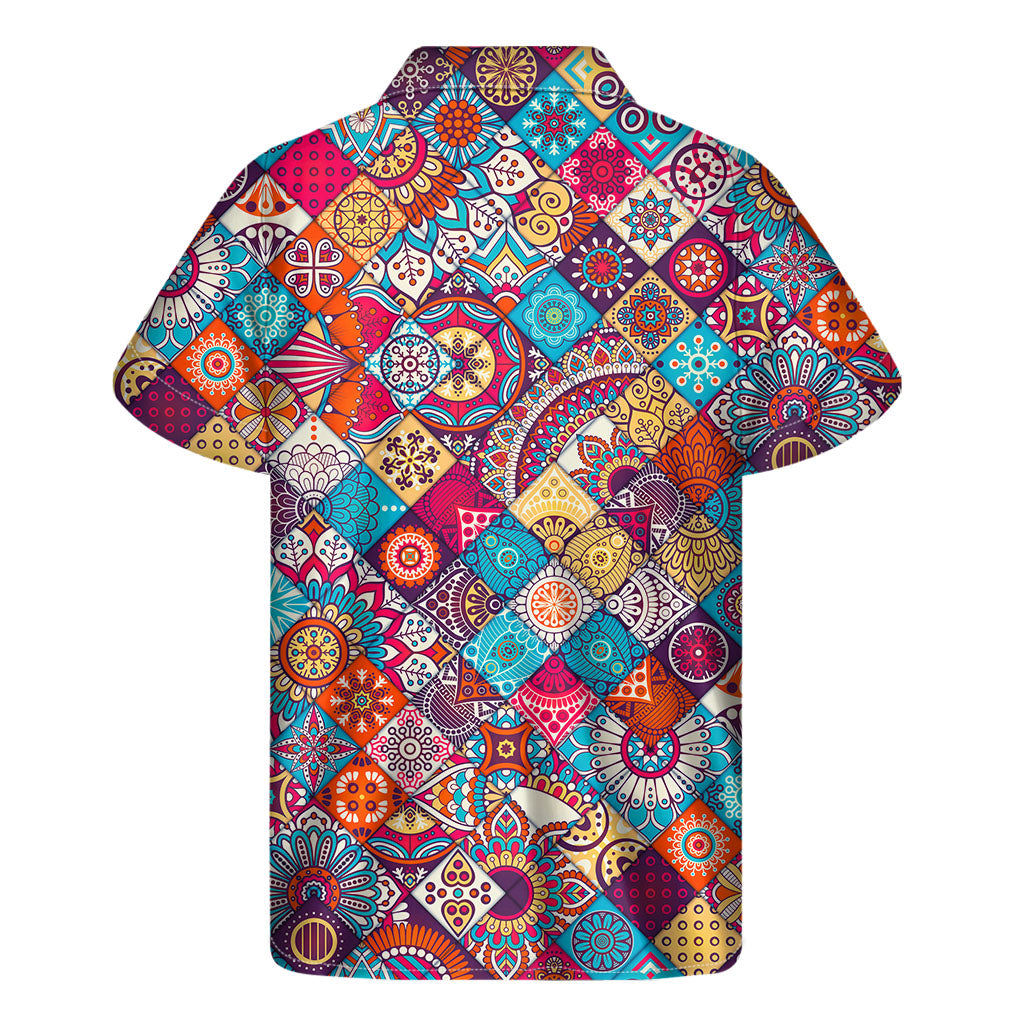 Ethnic Bohemian Mandala Pattern Print Men's Short Sleeve Shirt