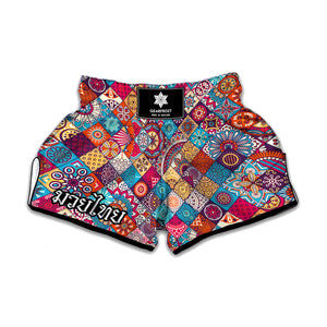 Ethnic Bohemian Mandala Pattern Print Muay Thai Boxing Shorts