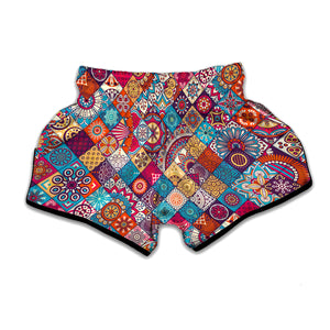 Ethnic Bohemian Mandala Pattern Print Muay Thai Boxing Shorts