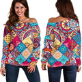 Ethnic Bohemian Mandala Pattern Print Off The Shoulder Sweatshirt