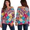 Ethnic Bohemian Mandala Pattern Print Off Shoulder Sweatshirt GearFrost