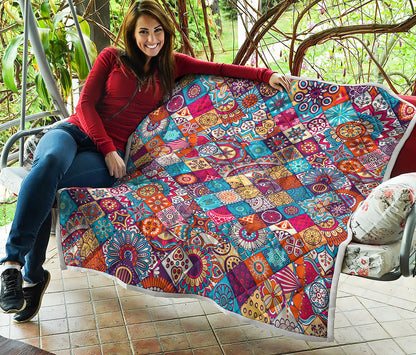 Ethnic Bohemian Mandala Pattern Print Quilt