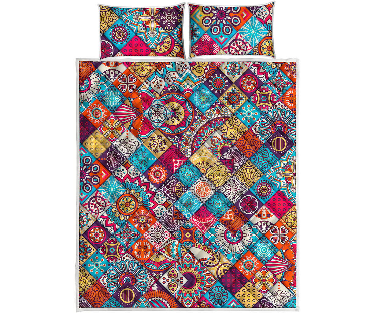 Ethnic Bohemian Mandala Pattern Print Quilt Bed Set