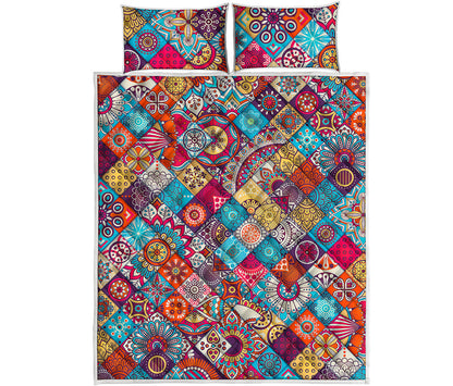 Ethnic Bohemian Mandala Pattern Print Quilt Bed Set