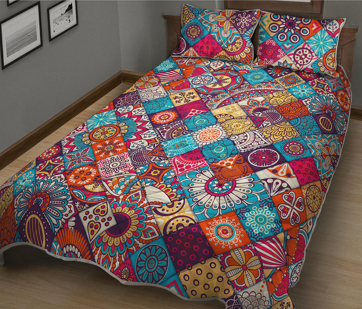 Ethnic Bohemian Mandala Pattern Print Quilt Bed Set