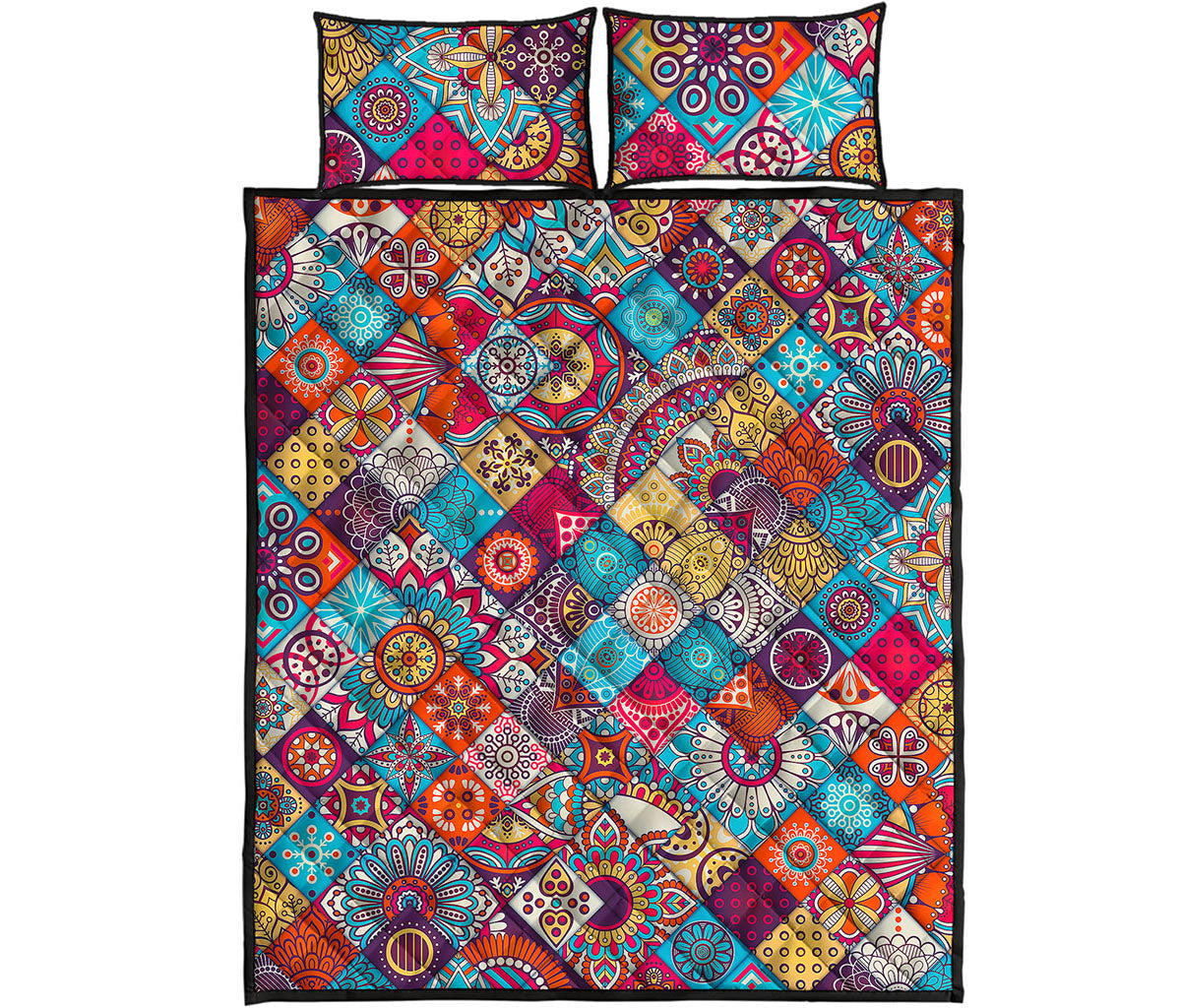 Ethnic Bohemian Mandala Pattern Print Quilt Bed Set