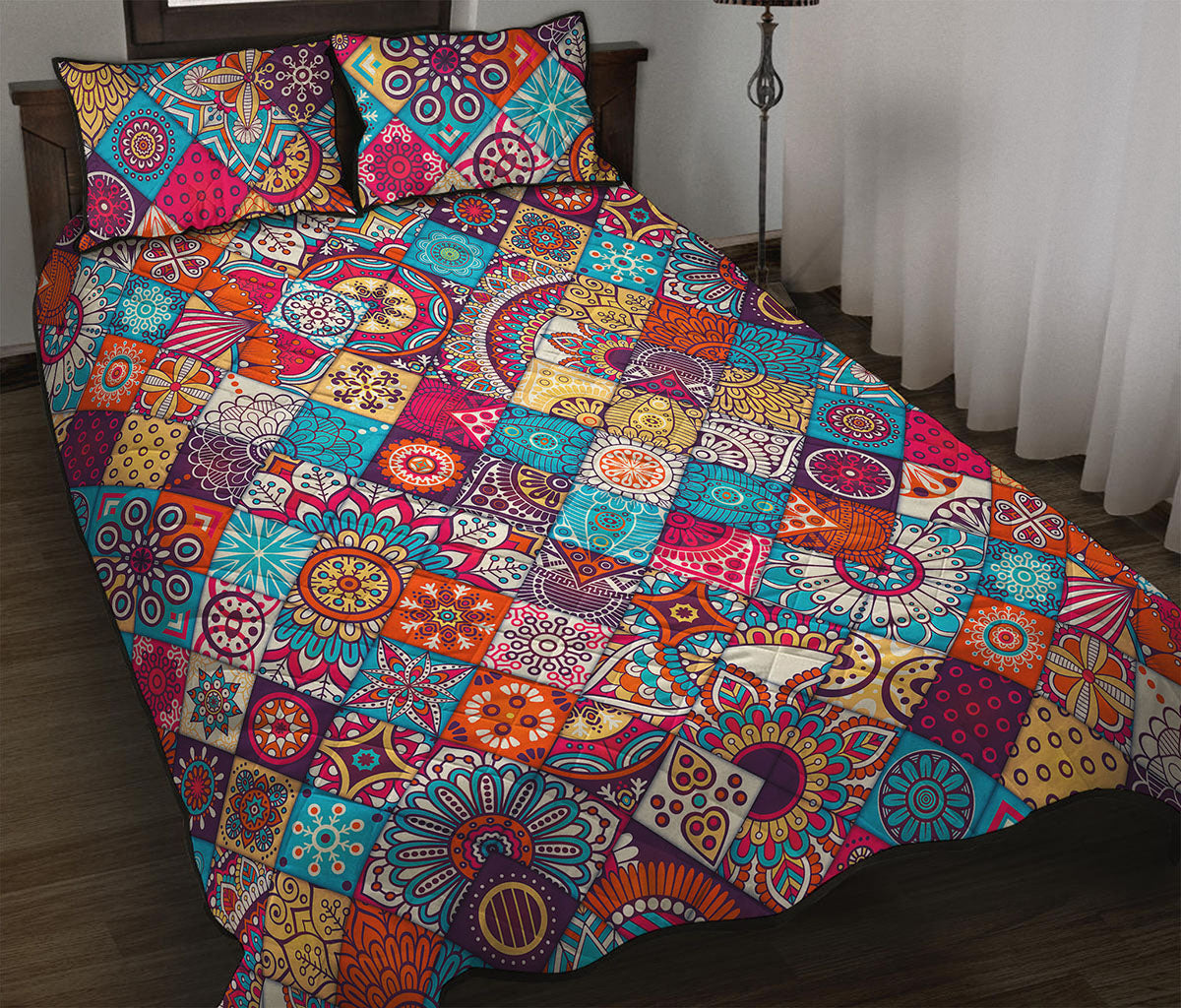 Ethnic Bohemian Mandala Pattern Print Quilt Bed Set