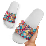 Ethnic Bohemian Mandala Pattern Print White Slide Sandals