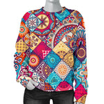 Ethnic Bohemian Mandala Pattern Print Women's Crewneck Sweatshirt GearFrost