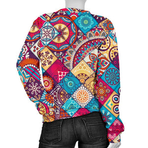 Ethnic Bohemian Mandala Pattern Print Women's Crewneck Sweatshirt GearFrost