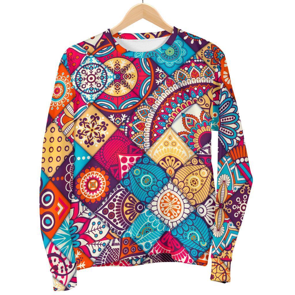 Ethnic Bohemian Mandala Pattern Print Women's Crewneck Sweatshirt GearFrost