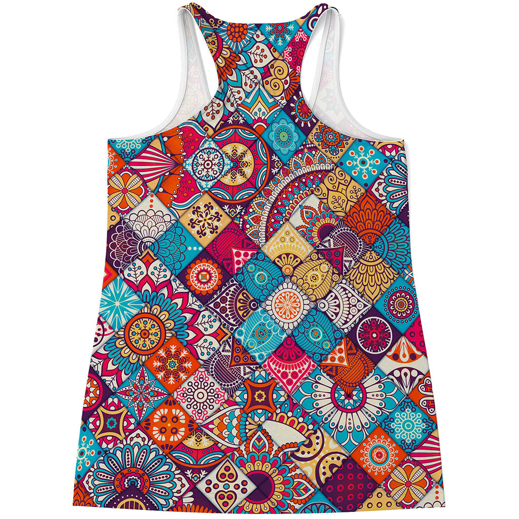 Ethnic Bohemian Mandala Pattern Print Women's Racerback Tank Top