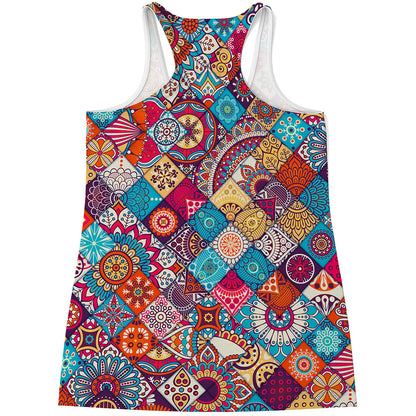 Ethnic Bohemian Mandala Pattern Print Women's Racerback Tank Top