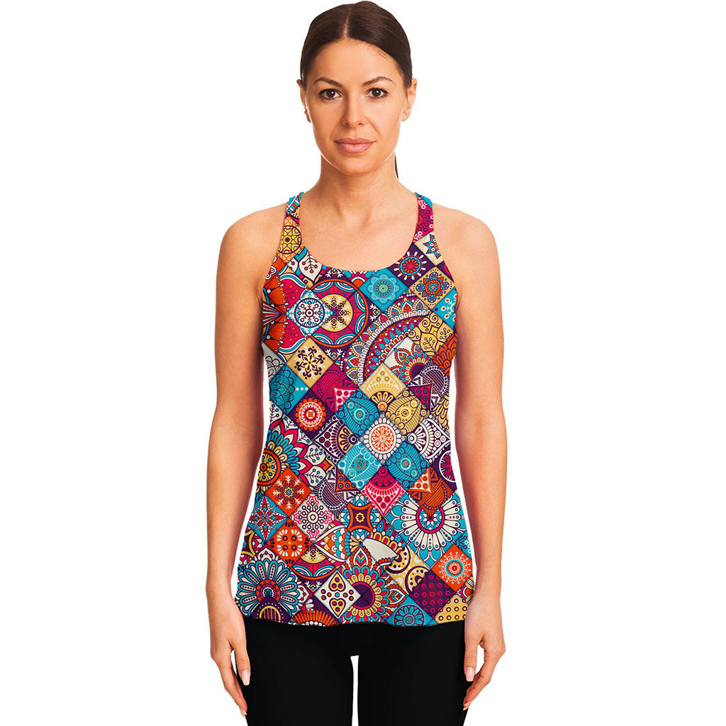 Ethnic Bohemian Mandala Pattern Print Women's Racerback Tank Top