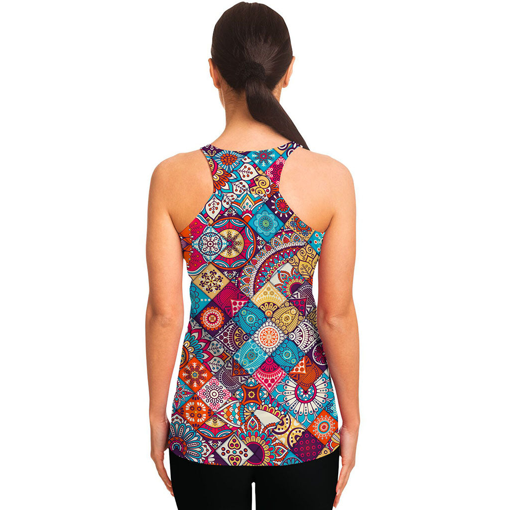 Ethnic Bohemian Mandala Pattern Print Women's Racerback Tank Top