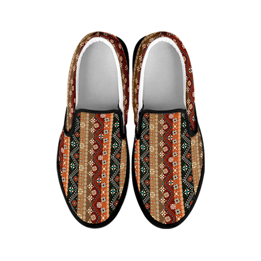 Ethnic Boho Tribal Pattern Print Black Slip On Shoes