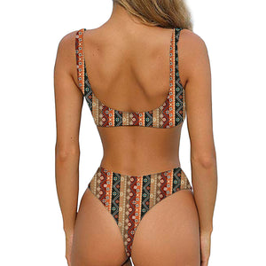 Ethnic Boho Tribal Pattern Print Front Bow Tie Bikini