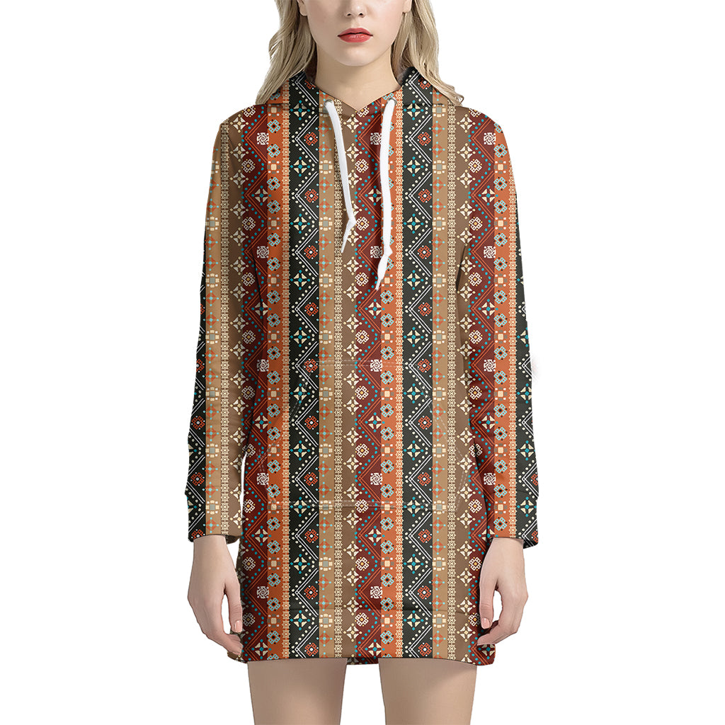 Ethnic Boho Tribal Pattern Print Hoodie Dress