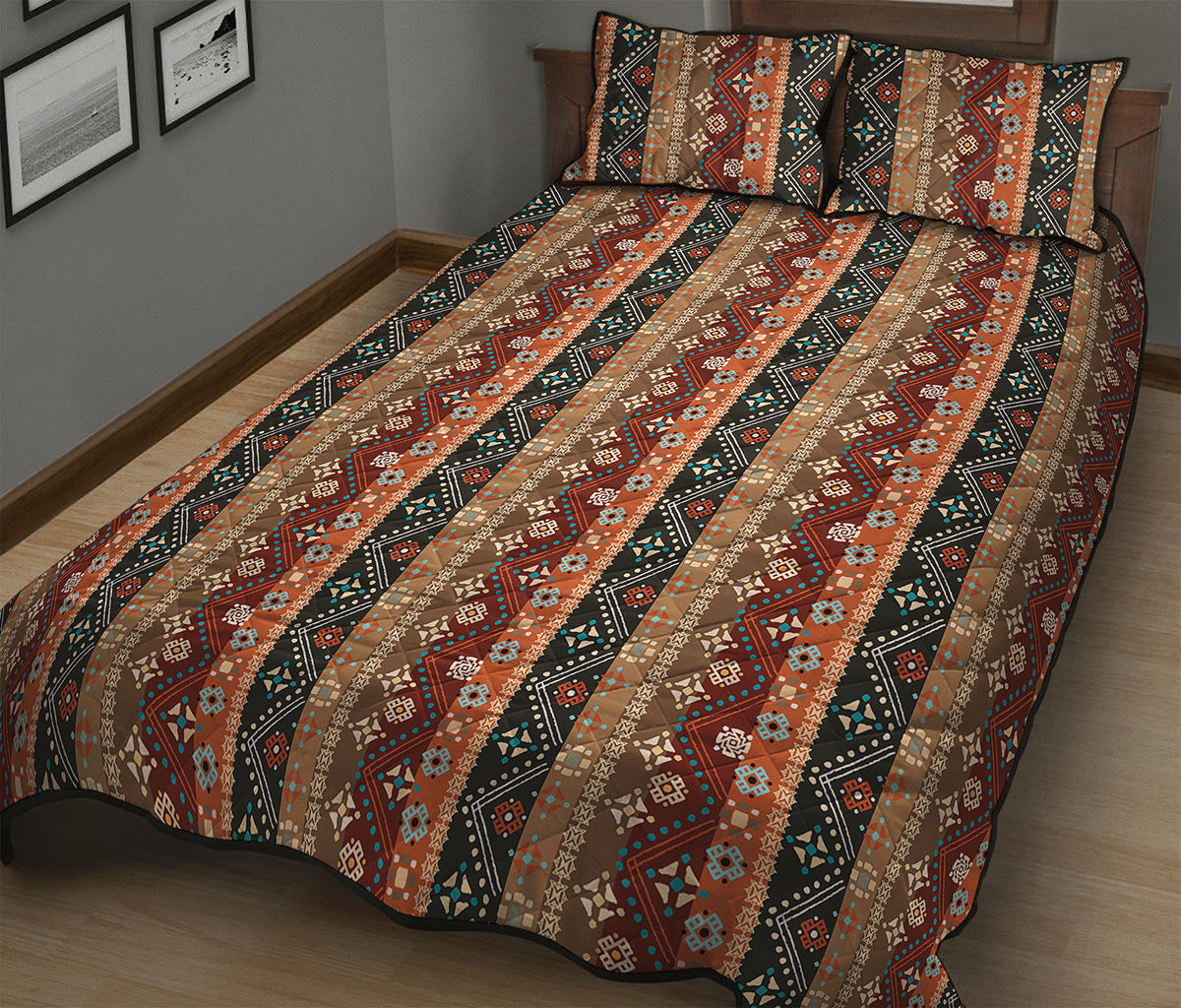 Ethnic Boho Tribal Pattern Print Quilt Bed Set