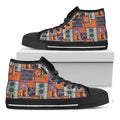 Ethnic Floral Patchwork Pattern Print Black High Top Sneakers