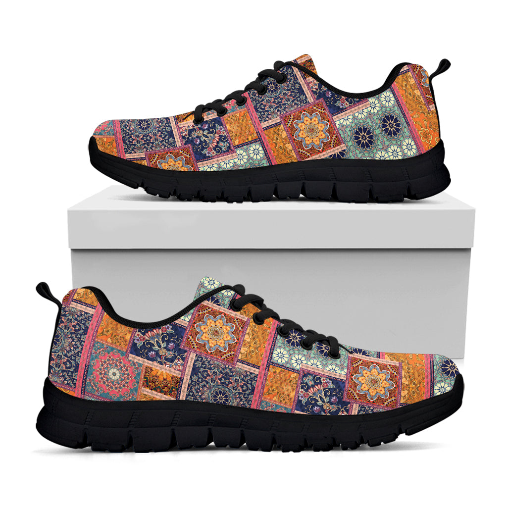 Ethnic Floral Patchwork Pattern Print Black Sneakers