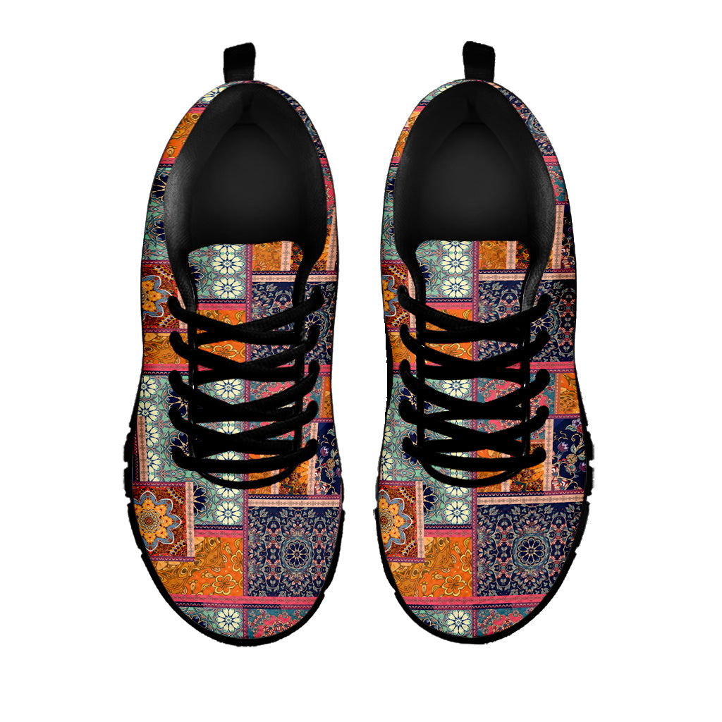 Ethnic Floral Patchwork Pattern Print Black Sneakers