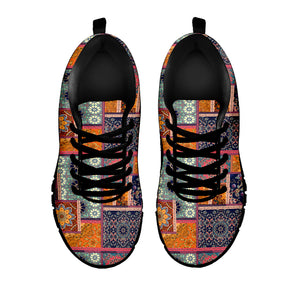 Ethnic Floral Patchwork Pattern Print Black Sneakers