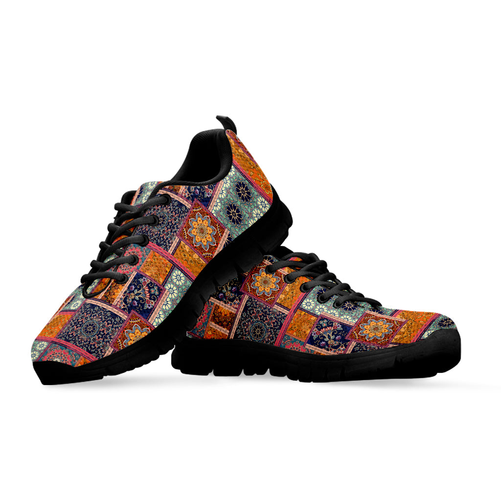 Ethnic Floral Patchwork Pattern Print Black Sneakers