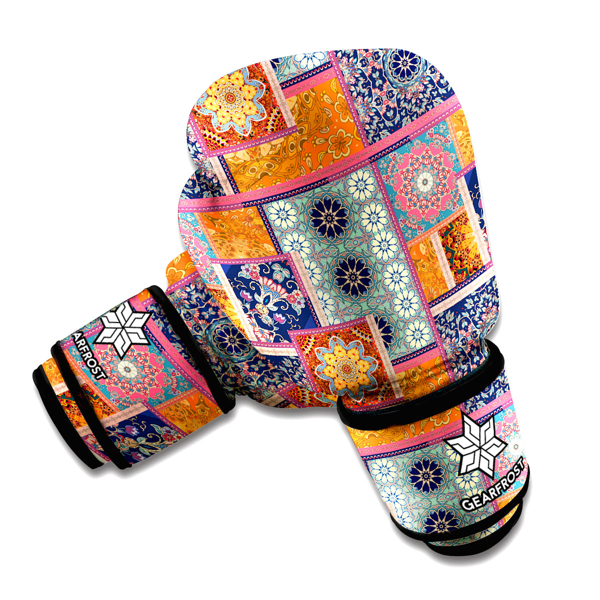 Ethnic Floral Patchwork Pattern Print Boxing Gloves