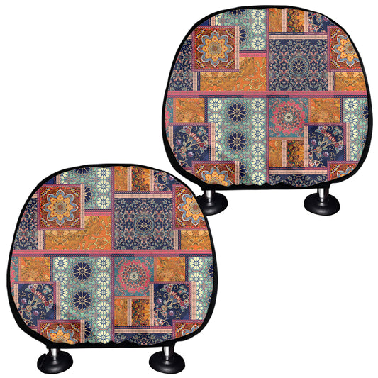 Ethnic Floral Patchwork Pattern Print Car Headrest Covers