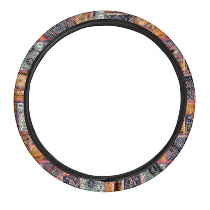 Ethnic Floral Patchwork Pattern Print Car Steering Wheel Cover