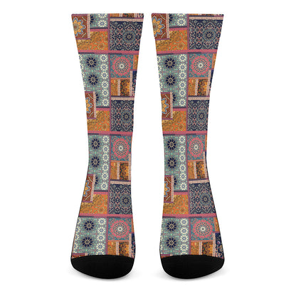 Ethnic Floral Patchwork Pattern Print Crew Socks