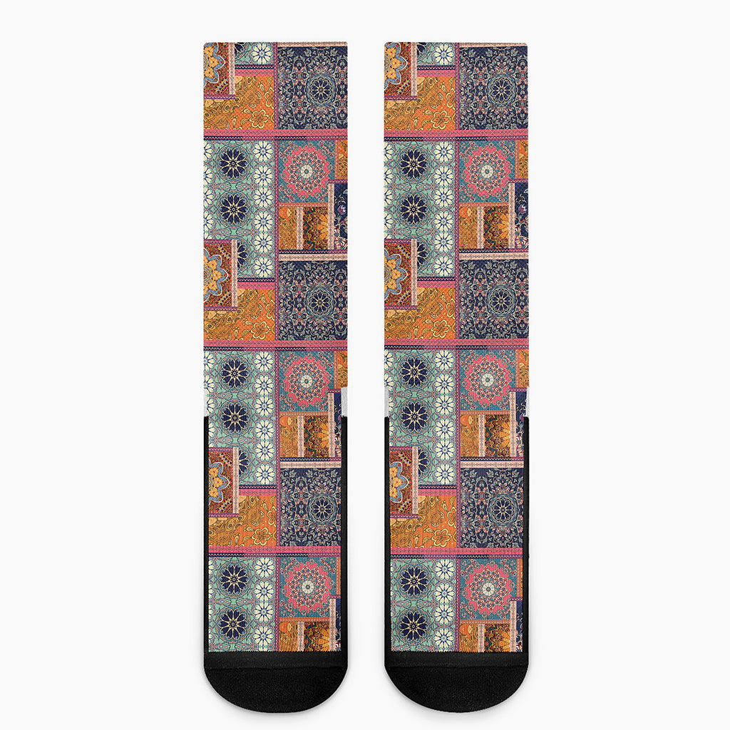 Ethnic Floral Patchwork Pattern Print Crew Socks