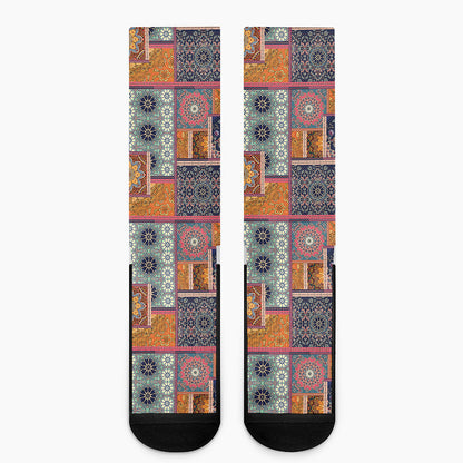 Ethnic Floral Patchwork Pattern Print Crew Socks