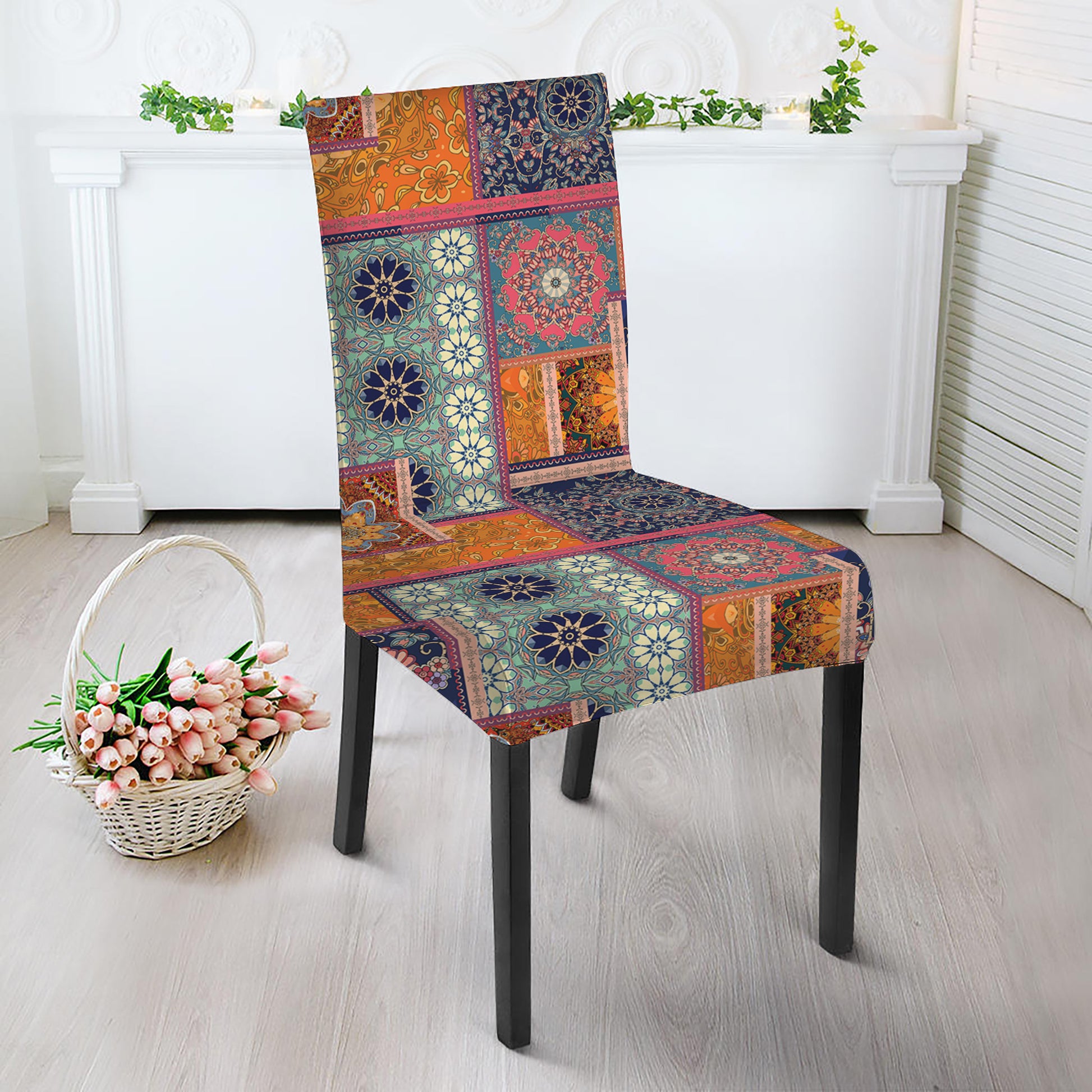 Ethnic Floral Patchwork Pattern Print Dining Chair Slipcover