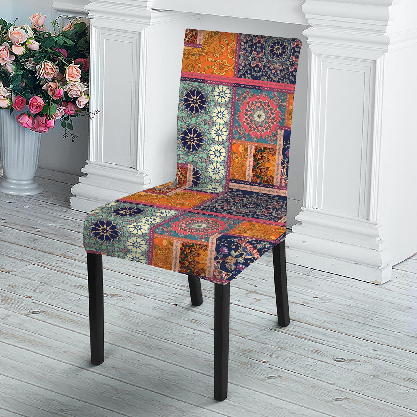 Ethnic Floral Patchwork Pattern Print Dining Chair Slipcover