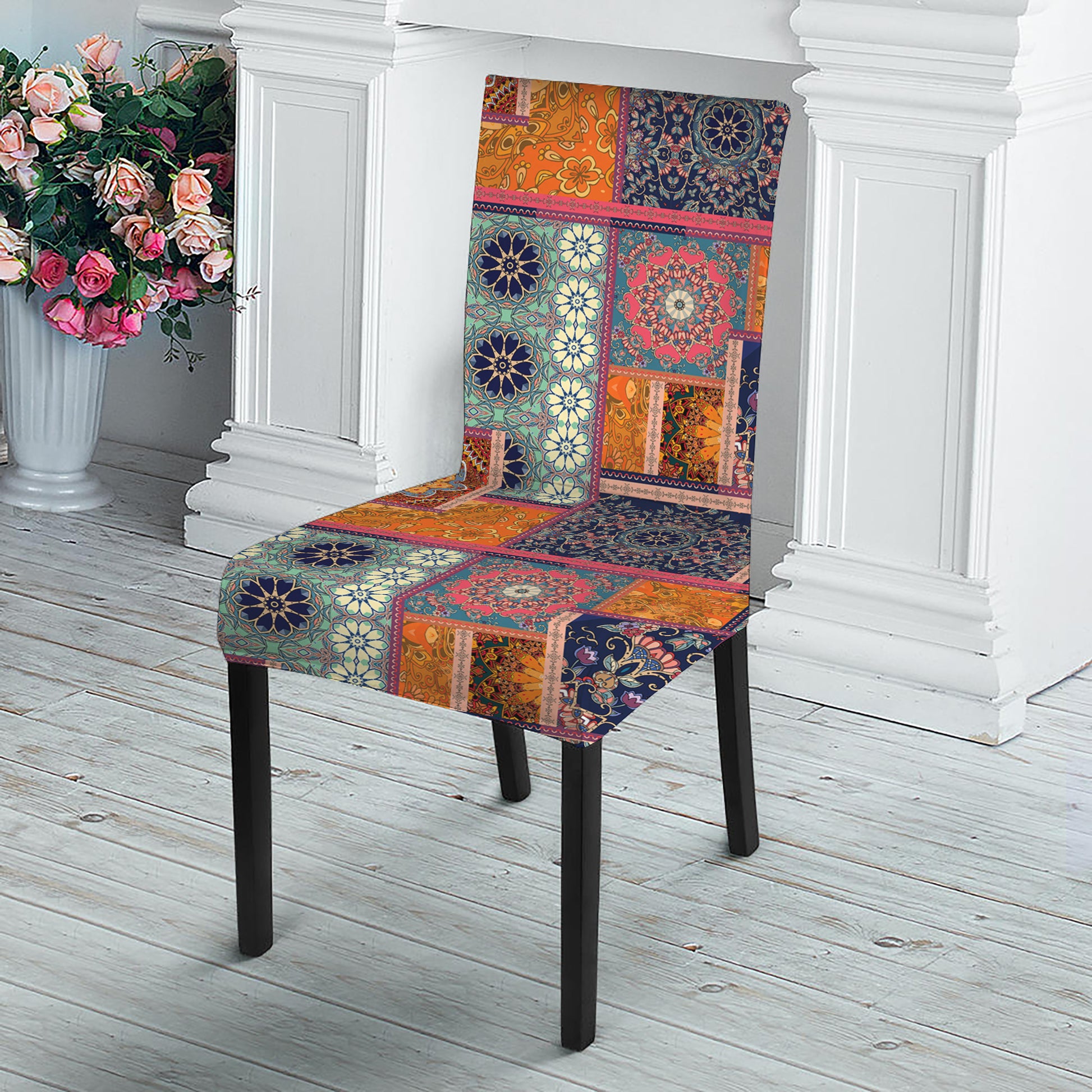 Ethnic Floral Patchwork Pattern Print Dining Chair Slipcover