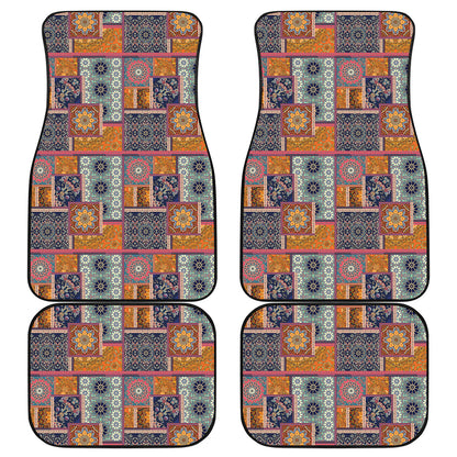 Ethnic Floral Patchwork Pattern Print Front and Back Car Floor Mats