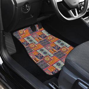 Ethnic Floral Patchwork Pattern Print Front and Back Car Floor Mats