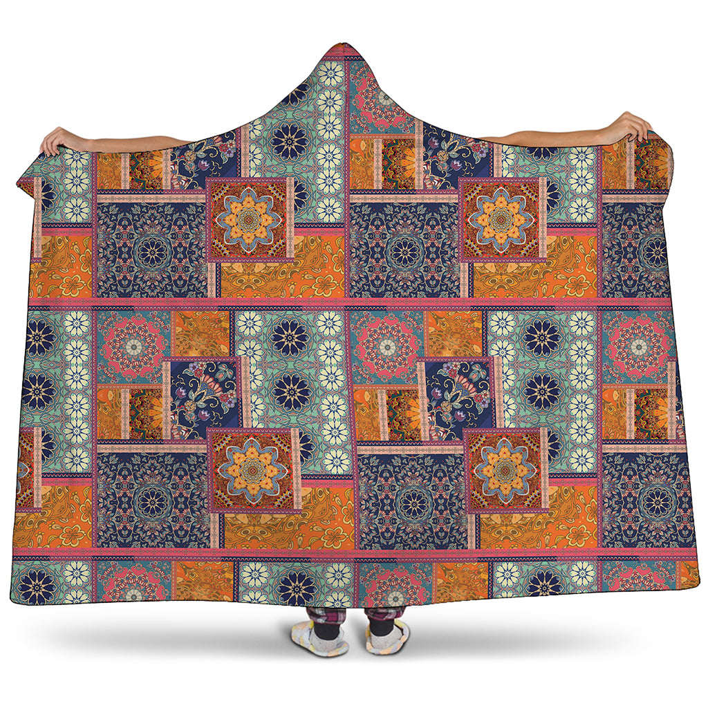 Ethnic Floral Patchwork Pattern Print Hooded Blanket