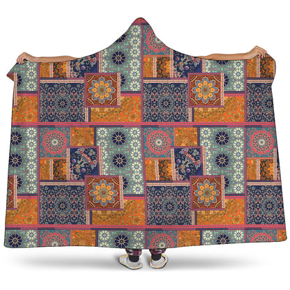 Ethnic Floral Patchwork Pattern Print Hooded Blanket