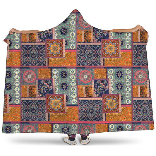 Ethnic Floral Patchwork Pattern Print Hooded Blanket